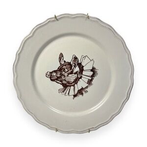 Ceramic Plate Handmade 9” Diameter Pig Ruffle Farmhouse Wall Decor with‎ Hanger